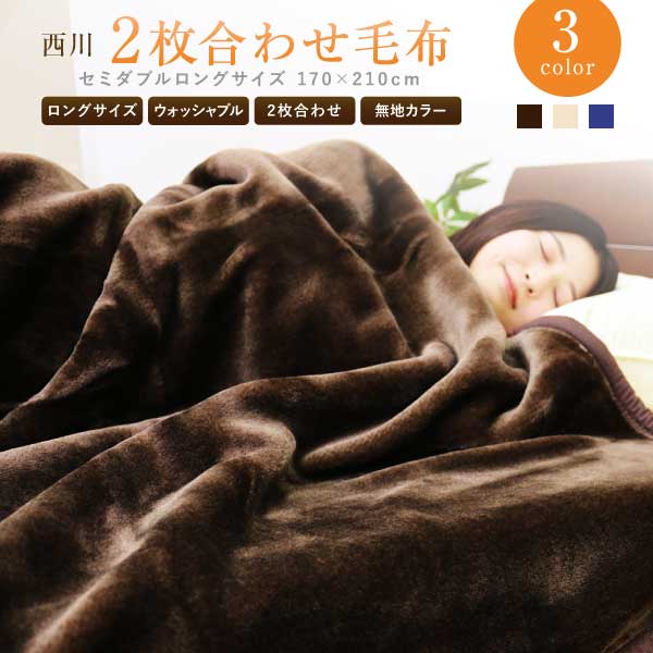 毛布 2枚合わせ 西川 送料無料 セミダブルロングサイズ 170×210cm